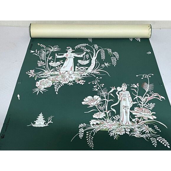 Vintage Roll 50s Wallpaper Thomas Strahan Chinoiserie Mid Century Union Made NEW - Picture 3 of 9
